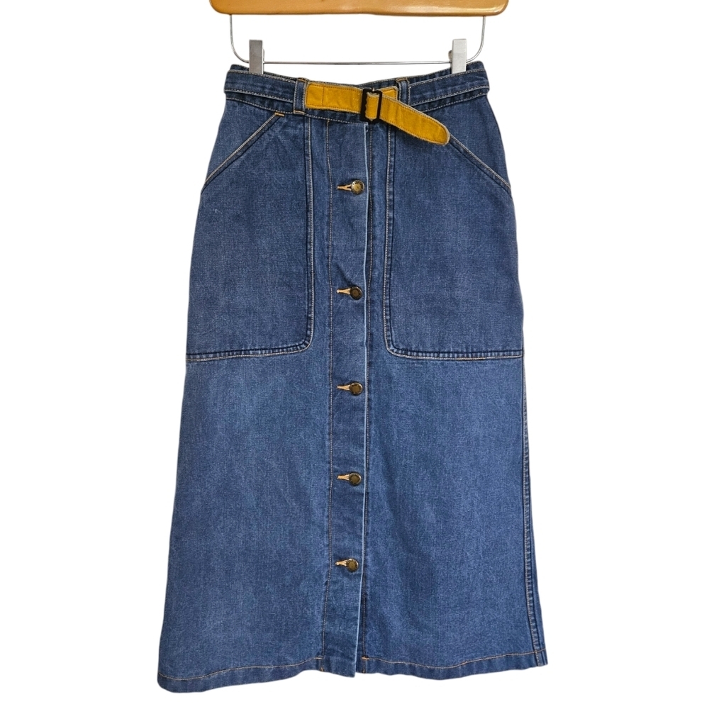 70s Le Chateau western belted denim‎ midi skirt